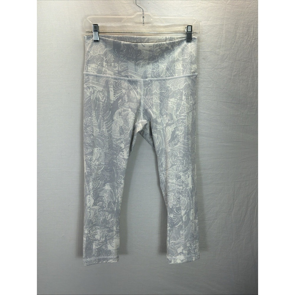 Lululemon Wunder Under Crop HR Leggings 10 White Gray Eternal Wave W6APFS